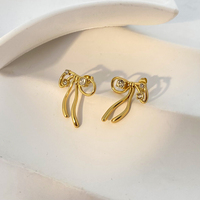Boucles d'oreilles en diamant cloutées Sweet Bow Joyas De Acero Inoxidable Al Por Mayor Boucles d'oreilles minimalistes en acier inoxydable à la mode