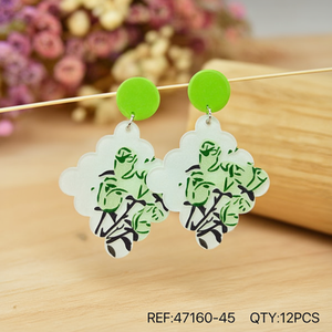 Orecchini pendenti in acrilico con design floreale verde, gioielli di moda da donna, 12 pezzi - Product Image 3
