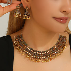 इंडियन नेकलेस लैयरिंगस डायमंड स्टड ज्हुमका फैशन, महिलाओं की शादी की पार्टी पहने हुए निर्माता - Product Image 2