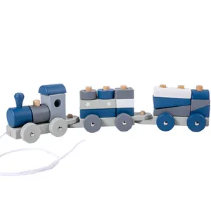Kerajinan Warna Antik Anak-anak Kereta Bentuk Susun Blok Bentuk Penyortir Mainan Populer Kereta Kayu Blok
