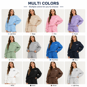 Ensemble de vêtements de détente pour femmes en molleton de coton certifié OEKO-TEX, rose, 2 pièces, logo personnalisé, OEM, ODM, vente en gros en grande quantité - Product Image 3