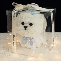 Cadeau d'anniversaire ou de Saint-Valentin pour votre petite amie, peluche chien maltais en PVC fait main de 25 cm avec roses et bande lumineuse, vente en gros disponible