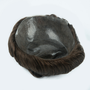 Toupet pour homme 8x10 en cheveux humains naturels indiens bruts, avec contour en PU et dentelle à l'avant, système V LOOP - Product Image 1