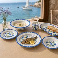 Service de table pour enfants Azure Wave Series Ocean, vaisselle en mélamine avec motifs de poissons et de daugnes pour enfants, comprenant assiette, bol, tasse et cuillère