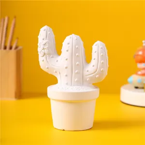 Novelty white coin money box kids gift diy coloring cute cactus shape ceramic piggy bank