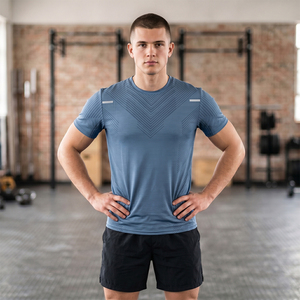 T-shirt e <span class=keywords><strong>pantaloncini</strong></span> da uomo di marca alla moda per l'estate: abbigliamento sportivo traspirante ad asciugatura rapida per fitness e <span class=keywords><strong>calcio</strong></span>, magliette sportive a maniche corte per la corsa - Product Image 2