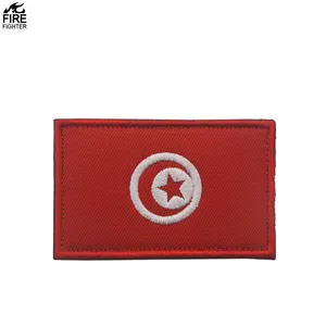 Пожарного Тунис фабрика производит красного цвета с вышитым значком для тактическая одежда стикер с крючками и петлями Флаг Стиль
