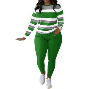 Ensemble tailleur femme de haute qualité 2026, tendance et unique, à rayures, col rond, manches longues et pantalon long - Product Image 6