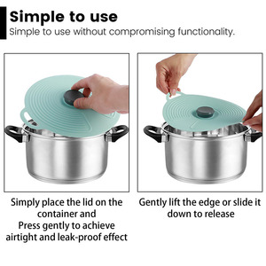 Couvercle de <span class=keywords><strong>pot</strong></span> ménager <span class=keywords><strong>rond</strong></span> résistant à la chaleur scellant le couvercle anti-éclaboussures de micro-ondes en silicone avec poignée - Product Image 4