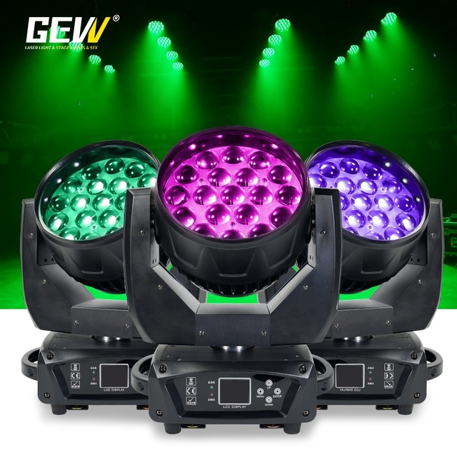 GEVV 19x15W RGBW 4in1 DMX Control Zoom LED Moving Head Wash Light for Stage Bar Disco Wedding