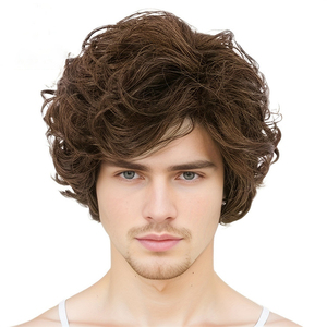 Peluca <span class=keywords><strong>de</strong></span> <span class=keywords><strong>Harry</strong></span> <span class=keywords><strong>Styles</strong></span> marrón europea y americana, pelo corto y rizado, peluca Kanikaron diaria, cubierta <span class=keywords><strong>de</strong></span> cabeza completa para hombres - Product Image 1