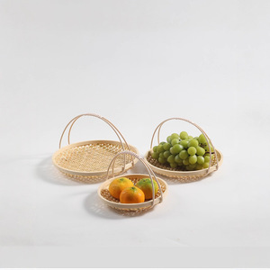 <b>Bamboo</b> Woven Fruit Basket Round Handmade Rattan Food <b>Container</b> For Pastries And Fruits - Product Image 2