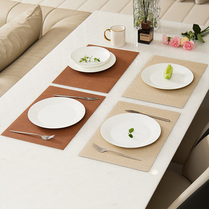 Tabletex Fabric Textured Sewn Leather Placemats Oval Solid Color Waterproof Oil Resistant <b>Table</b> Mats Bowl Mats <b>Coasters</b> - Product Image 1