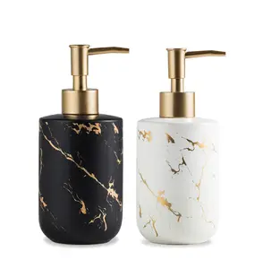 Banheiro Mão Soap Dispenser Cerâmica ABS Gold Marbling Dish Sabão e Loção Garrafa Bomba 300ml Soap Dispenser