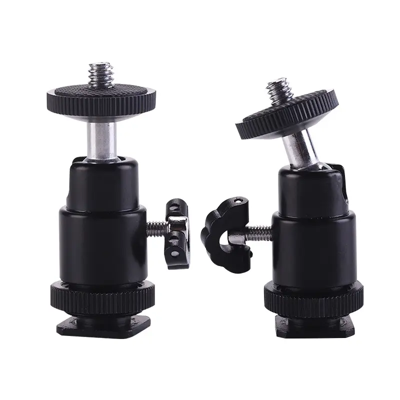 360 Degree Rotatable Ball Head Aluminum 1/4 Hot Shoe Camera Mount Adapter for GoPro, DSLR Cameras, Smartphone, LED Video Light