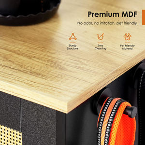 Station d'alimentation en bois de rotin avec 1 armoires de rangement, station d'alimentation pour animaux de compagnie avec 2 bols surélevés pour chiens, crochets latéraux, kit anti-basculement - Product Image 2