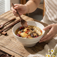 Bol à riz et à soupe en céramique de style chinois, design rétro vintage, luxe léger, compatible micro-ondes, utilisation hôtelière, bol à dessert et à salade