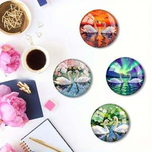 แม่เหล็กติดตู้เย็นแก้วทรงกลมขนาด 40 มม. แบบกำหนดเองได้ ขายส่ง สติ๊กเกอร์ติดตู้เย็นรูปหงส์ - Product Image 2