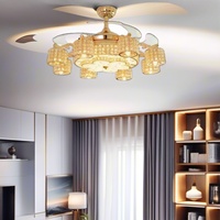Ventilateur de plafond de luxe invisible en cristal LED 48 pouces pour salon, chambre, salle à manger, restaurant, silencieux, nouveau modèle