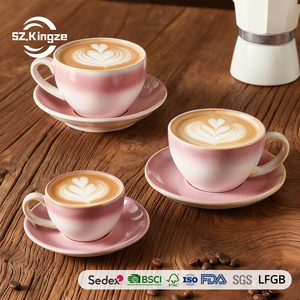 <span class=keywords><strong>Set</strong></span> tazza da <span class=keywords><strong>caffè</strong></span> in ceramica impilabile personalizzata Kingze 110ml 250ml 350ml eleganti tazze e piattini in porcellana - Product Image 1