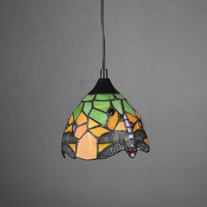 LongHuiJing 6 Inch <b>Mini</b> Traditional Tiffany Red Dragonfly Stained Glass <b>LED</b> E26 Pendant Lamp 1-<b>Light</b> Modern Living Room Ceiling - Product Image 2