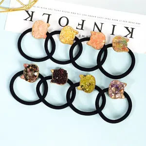 Mulheres Menina Acessórios de Cabelo Cheap Elastic Black Scrunchy Ponytail Hairband Natural Crystal Chips Rubber Hair Ties