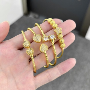 JXX Women's 24K <b>Gold</b> Plated <b>Bead</b> Bangles Zircon Wedding Accessories Fashion <b>Bracelet</b> Elegant Jewelry - Product Image 2