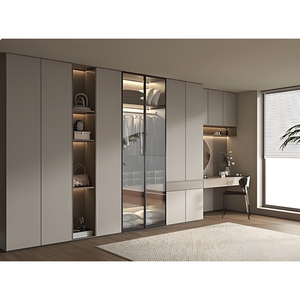 Armoire en <span class=keywords><strong>bois</strong></span> moderne, mobilier de chambre minimaliste, grand rangement, placard du sol au plafond avec coiffeuse intégrée - Product Image 3
