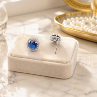 Boucles d'oreilles tendance en cuivre plaqué rhodium pour femme, avec zircone cubique (CZ), styles clous, halo, solitaire coussin, solitaire carré, pour mariée et mariage