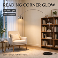 Lampadaire en métal à bras courbé réglable, intensité variable, LED E27, base en marbre naturel, pour salon et décoration d'hôtel