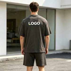 Conjuntos de camiseta de talla grande para hombre, conjuntos de dos piezas de manga corta de 480 g/m² para hombre, 100 % algodón de rizo, conjuntos casuales de verano - Product Image 2