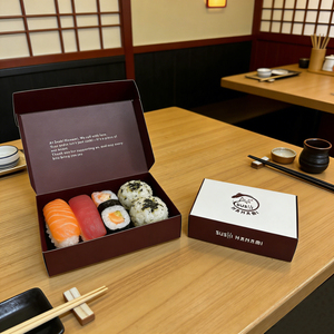 กล่องซูชิแบบขายส่งพร้อมช่องแบ่งสำหรับอาหารกลางวัน กล่องซูชิแบบกำหนดเองสำหรับอาหารจานด่วน กล่องกระดาษซูชิขายดี กล่องกระดาษซูชิแสนอร่อย - Product Image 1