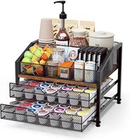 Organizador de Barra de Café, Soporte para Cápsulas K-Cup de Metal y Madera con Almacenamiento para Cápsulas de Café, Tazas de Sirope y Agitadores