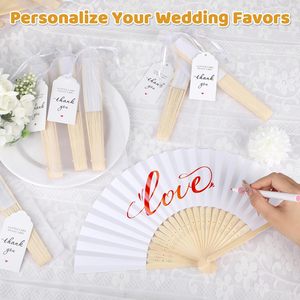 Abanico de mano de seda y bambú <span class=keywords><strong>con</strong></span> LOGO personalizado, abanico de boda, abanico de papel en blanco para pintar, abanicos de papel blancos - Product Image 4