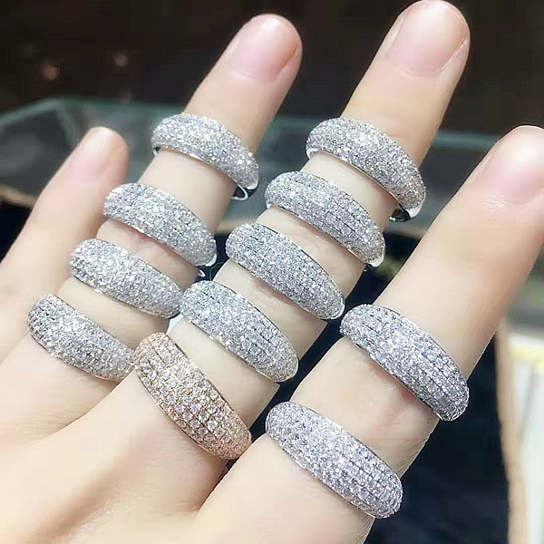 Luxury Hip Hop Style Luxury Natural Diamond Eternity Ring Fashion 18K Solid Gold  Wedding Ring
