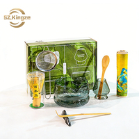 Kingze Set de départ traditionnel japonais Matcha 4/5/7/8 pièces support de fouet en bambou pour le thé Matcha en verre transparent