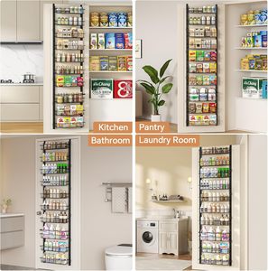 Over the Door Pantry Organizer Rack with <b>Adjustable</b> <b>Shelves</b>,Heavy-duty Metal Organization and Storage, Hanging Spice Cans Rack - Product Image 4