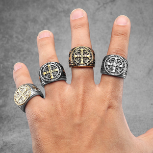 Edelstahl Religiöser Christ St. Benedikt Ring CBPS Exorzismus Kreuz gebet Schutz Edelstahl Silber Siegelring - Product Image 2