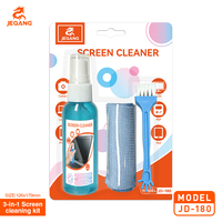 JEQANG JD-180 Kit de Nettoyage d'Écran Transparent 3-en-1 avec Spray, Liquide Anti-bactérien et Anti-statique, Brosse pour Interstices et Chiffon en Microfibre pour Écrans LCD