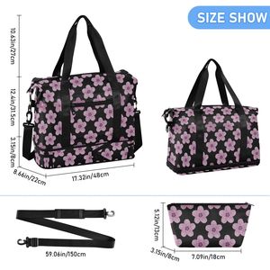 2 Bolsas de Viaje Deportivas con Estampado de Flores de Hau Púrpuras, Estilo Aloha Hawaiano, para Gimnasio, Fin de Semana, con Bolsa Pequeña para <span class=keywords><strong>Mujer</strong></span> - Product Image 3