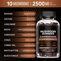 Gummies véganes sans gluten et sans OGM à base de champignons, mélange de 10 champignons, 2500 mg, 90 unités, complément alimentaire pour adultes, améliore l'immunité et l'énergie