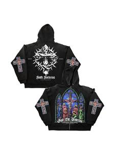 Sudadera con capucha negra con cremallera para hombre, estilo oversize, con estampado de payaso, estilo urbano, estampado por sublimación, de poliéster tejido, para otoño - Product Image 4
