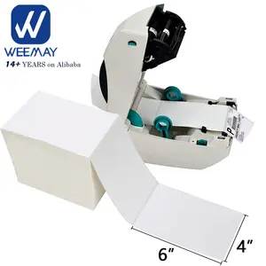 Weemay Fanfold 4 "X 6" Putih Berlubang Langsung Label Alamat Pengiriman Termal Gulungan Kertas Dalam Fanfold 4X6 Label