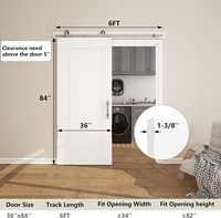 Porte coulissante de grange moderne 36''x84'' à ouverture latérale, 1 panneau, 2 marches, blanc apprêté, kit de quincaillerie nickel satiné, noyau creux en bois HDF