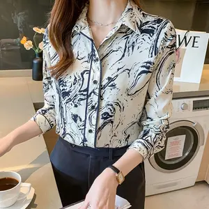Moda baskı bayan gömlek kadın klasik bluzlar yeni bahar sonbahar uzun kollu ofis bayan gömlek Tops Blusas Mujer