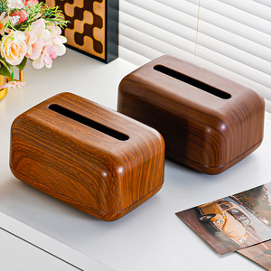 Walnut Wood Color Tissue Box Plastic Simple Design <b>For</b> Living Room Desktop Hotel Use - Product Image 4