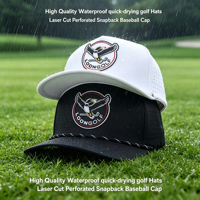 Casquette de golf personnalisée à 5 panneaux imperméable avec logo en PVC et patch en caoutchouc, casquette trucker perforée à visière incurvée pour homme