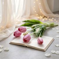 Fleurs artificielles, 5 tiges de tulipes de 38,5 cm, en caoutchouc doux au toucher, effet hydratant, bouquet de fleurs pour la maison, la table, le vase, la décoration de mariage