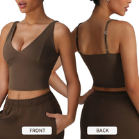 Sm2528-1 Débardeur de yoga sexy à col en V avec bretelles fines réglables, soutien-gorge intégré, haut de sport moulant pour filles, sous-vêtement de fitness