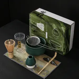 Toptan özel Matcha hediye seti ambalaj ve aksesuarları bambu çırpma seramik kase Matcha çırpma seti çay araçları için set